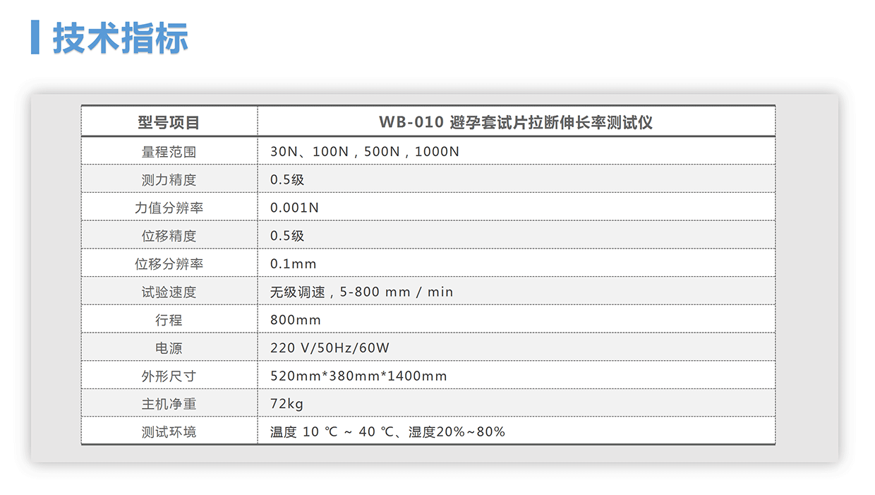 WB-010 避孕套試片拉斷伸長率測試儀(圖7)